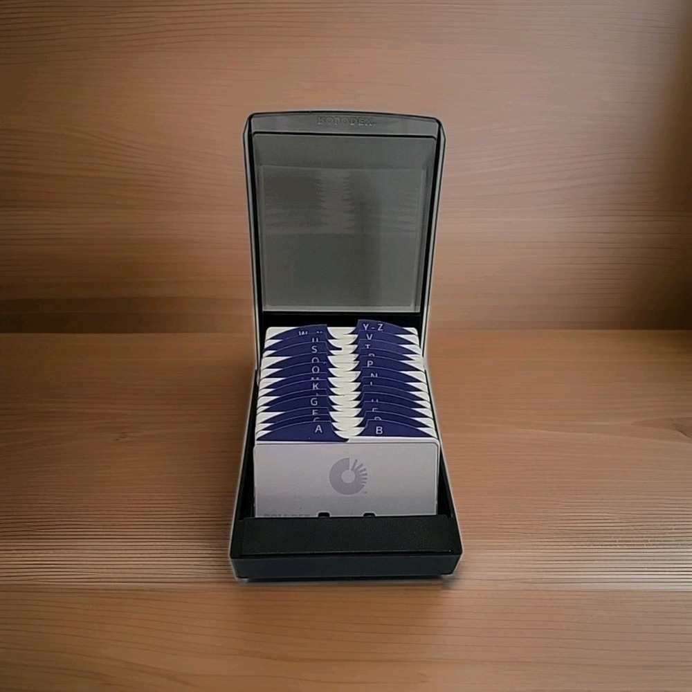 Vintage Rolodex VIP-24C Covered Card File Black Smoke Index Box A-Z Tabs USA